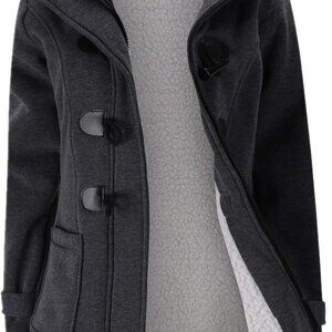 Womens Fashion Horn Button Fleece Thicken Coat with Hood Winter Warm Jacket